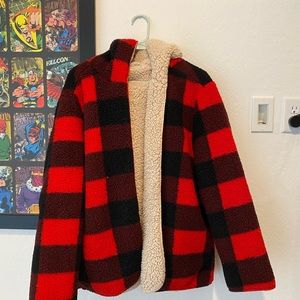 Women plaid teddy coat